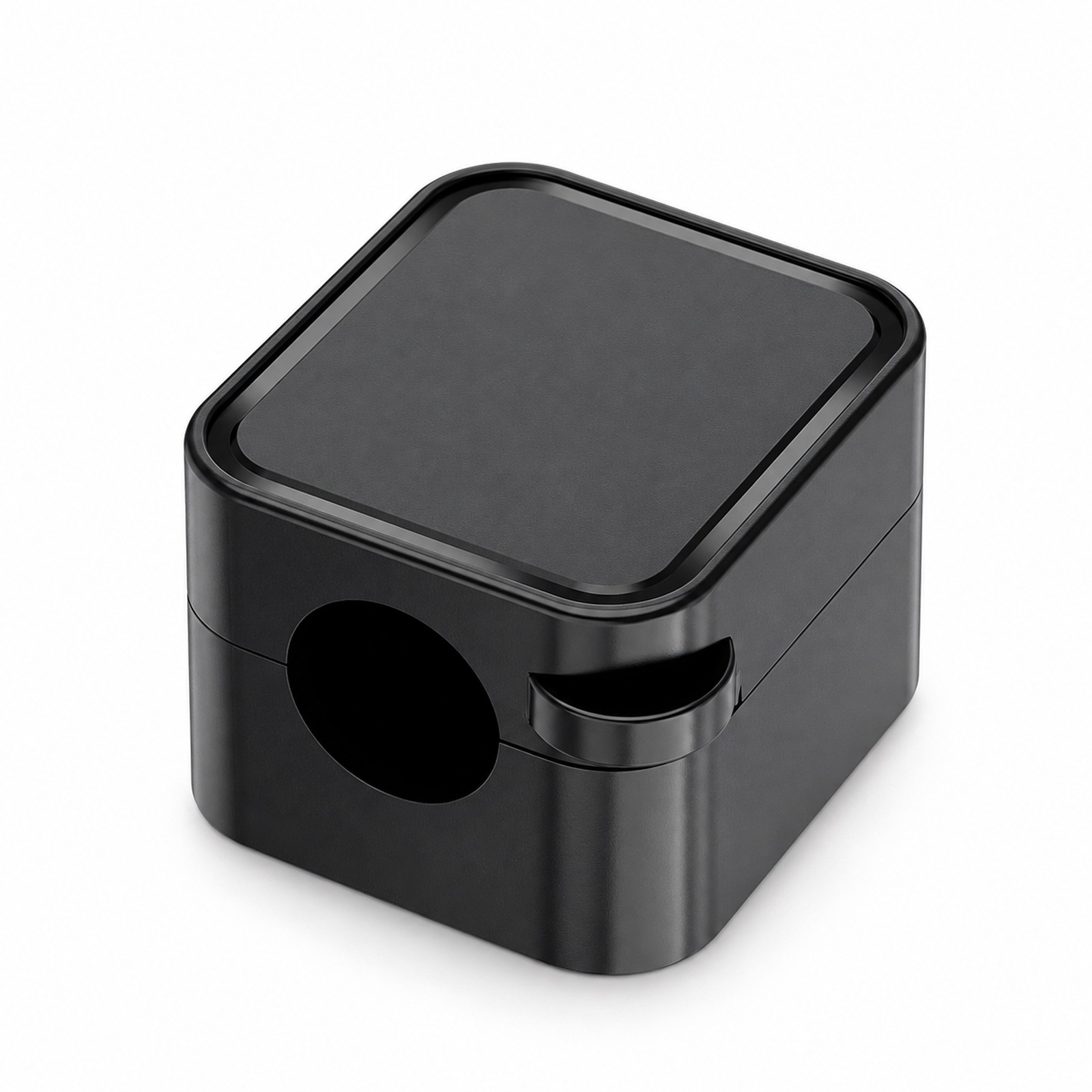 Black magnetic cable clip on a white background — LumenBar desk accessory